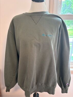 Champion Olive Green Crewneck Sweatshirt with Subtle Logo